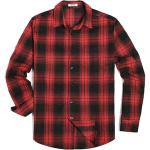 COOFANDY Red Black Plaid Flannel Long Sleeve Button Shirt Mens XL
